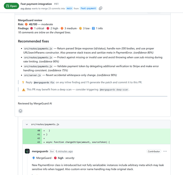 MergeGuard AI — AI Code Review for GitHub & GitLab Pull Requests
